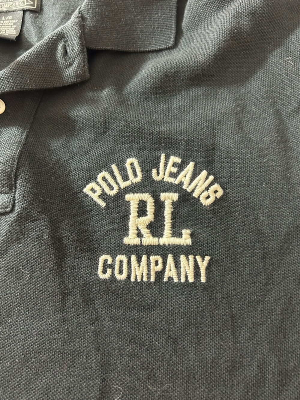Polo Jeans Co. Ralph Lauren Men’s Large Black Pique Polo Shirt Embroidered RL 67 - Picture 4 of 8
